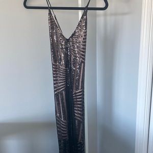 Black sequins spaghetti strap dress with nude lining